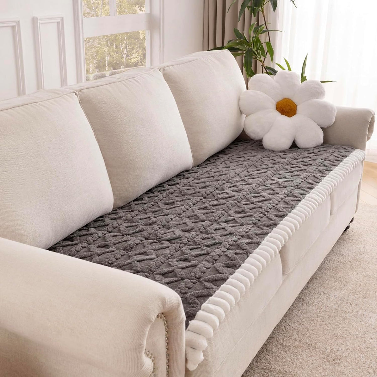 Couch Cover for Dogs, Washable Non Slip Sofa Covers for 3 Cushion Couch Pet Friendly Fuzzy Sofa Protector&Bed Mat for Pets (27.6"X82.7" Dark Gray)
