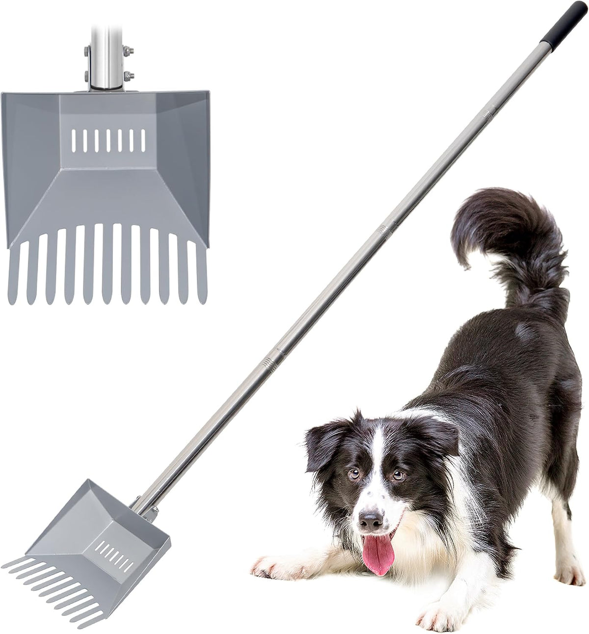 Heavy Duty Pooper Scooper 66In Tempered Spring Steel Scoop Long Stainless Steel Handle Dog Pooper Scooper for Large Dogs Outdoor Pet Waste Removal Shovel