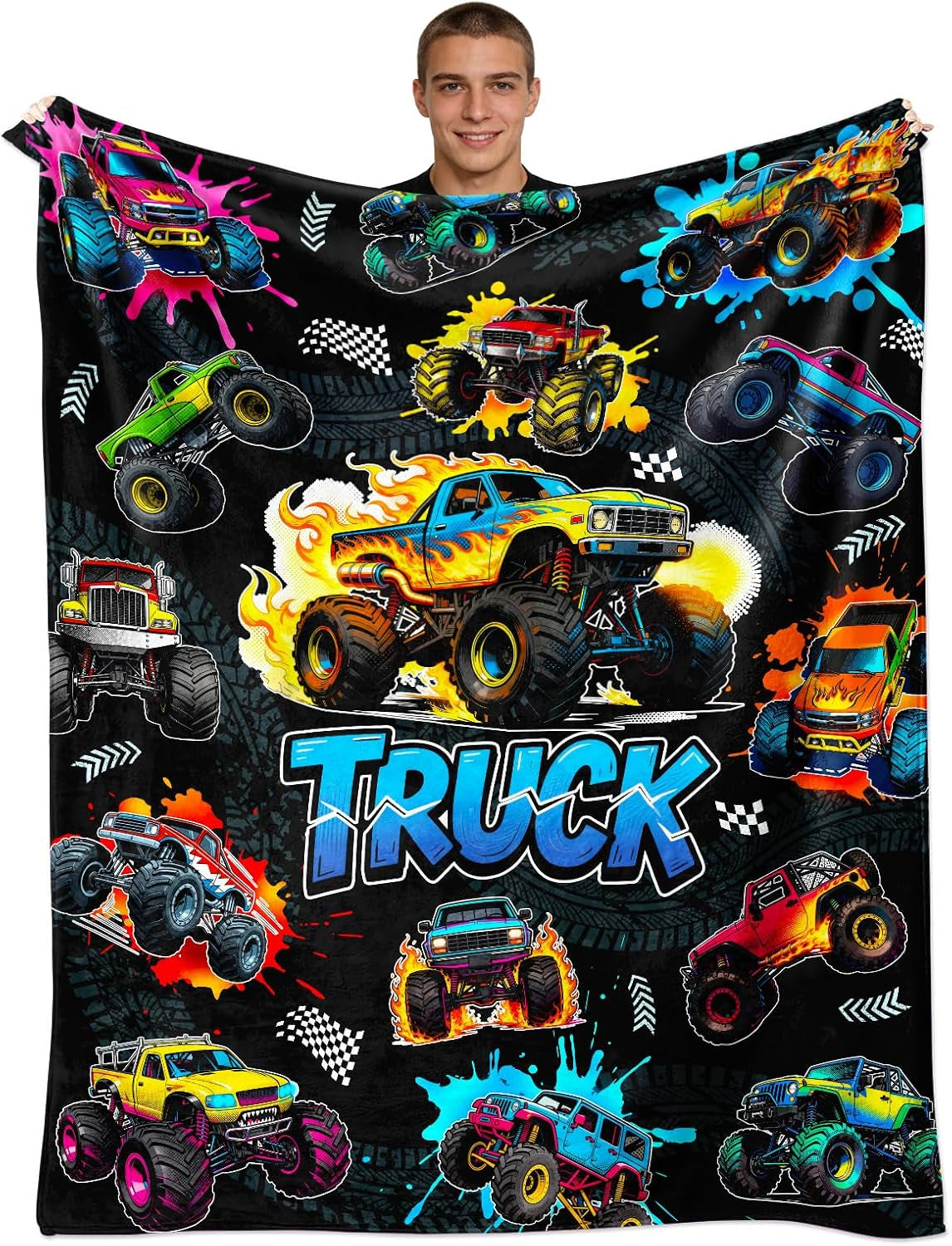 Truck Blanket Gifts for Men Boys Soft Flannel Monster Car Throw Blanket Truck Stuff Merch Decor 50"X40"