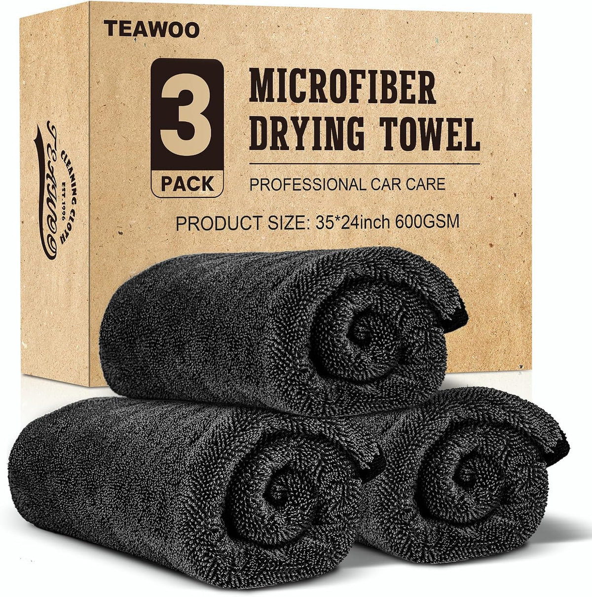 3 Pack Bulk Microfiber Towels for Cars, Microfiber Drying Towel, 35" X 24"
