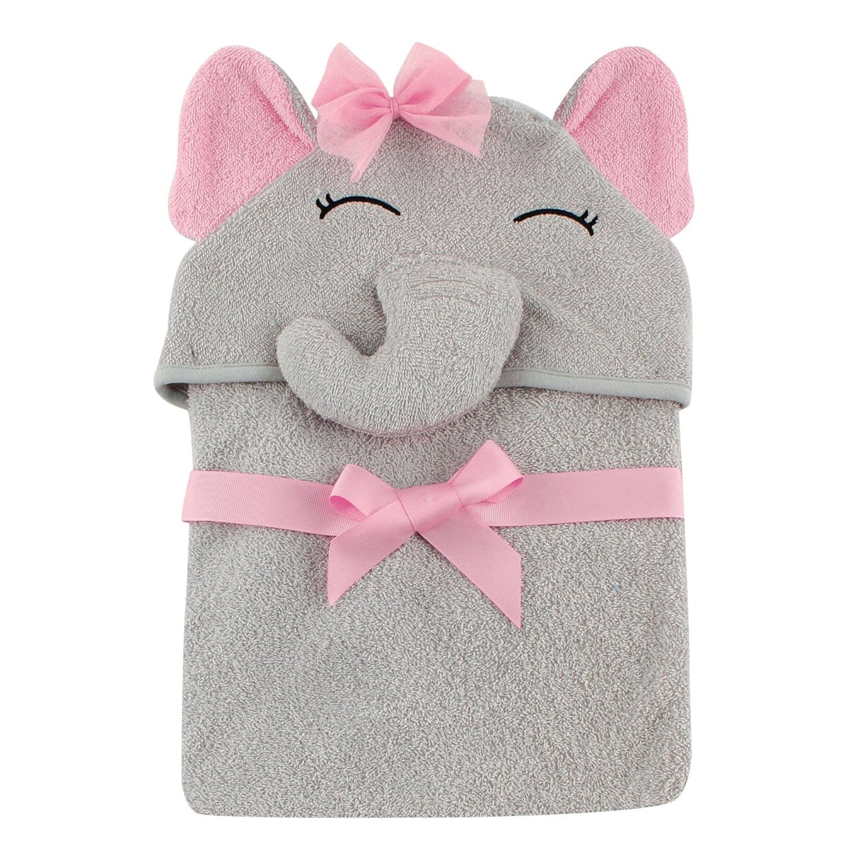 Hudson Baby Unisex Baby Cotton Animal Face Hooded Towel, Pretty Elephant, One Size