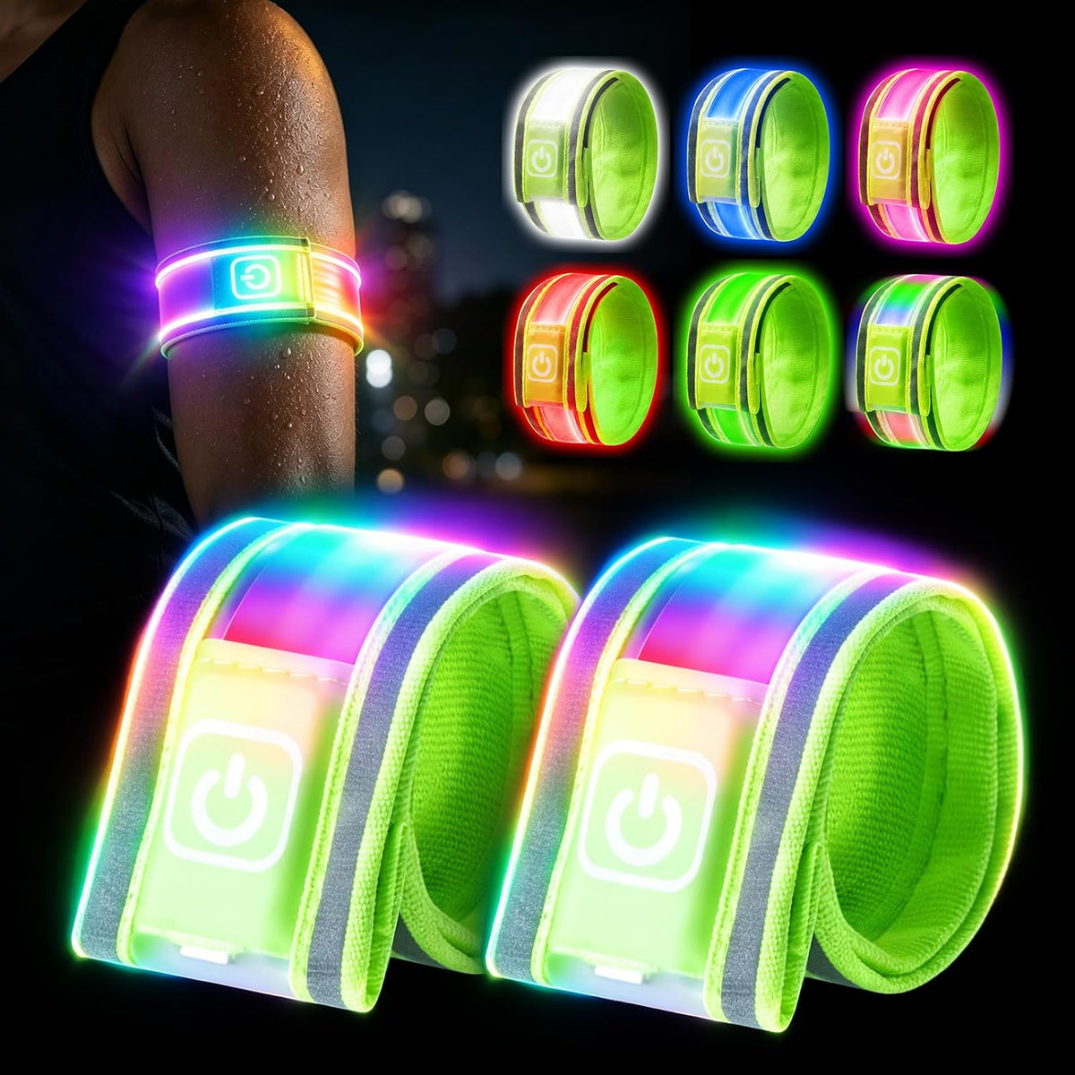 Rechargeable LED Armband 2-Pack, Running Lights for Runners