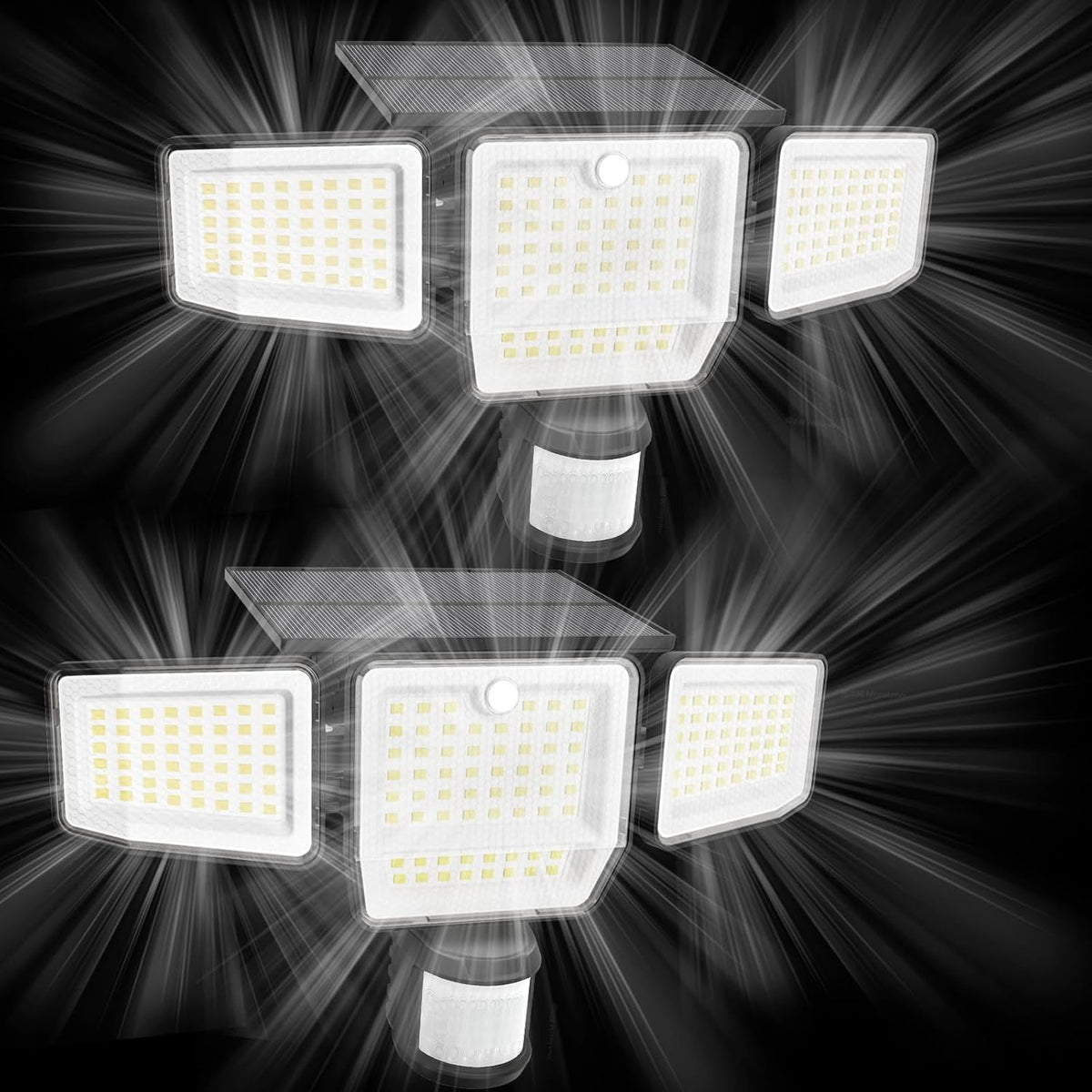 6000LM Solar Lights Outdoor, 4 Heads Motion Sensor Outdoor Lights, Solar Flood Lights for Yard House outside Garage, IP65 Waterproof, 3 Modes, Easy Install, 2 Pack
