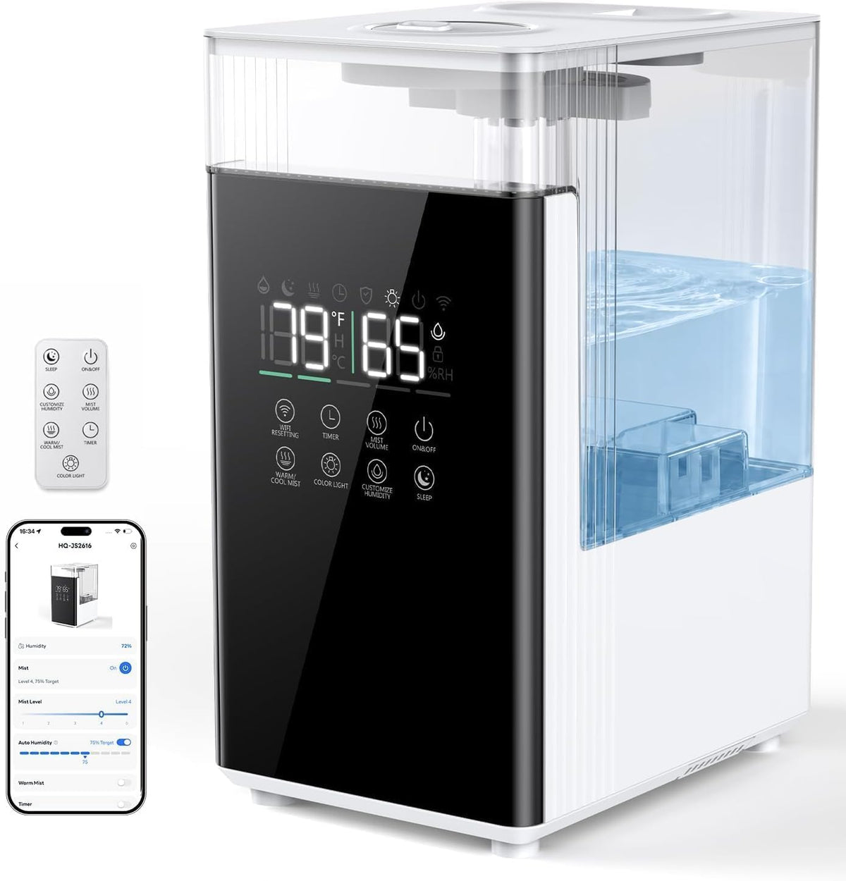 7L Smart Humidifier for Bedroom, Warm & Cool Mist, 70H Runtime, 450Ml/H Output, up to 500Ft², APP & Remote Control, Precise Humidity Control, 5 Mist Levels, Humidifiers for Large Room Home Plants Baby