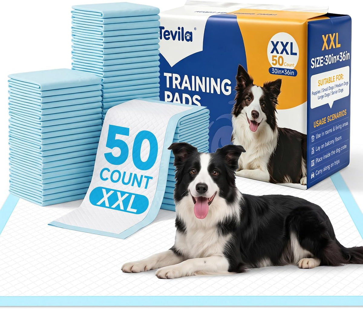 XXL 30”X36” Dog Pads 50Pack, 6-Layer Absorbent,Leak-Proof Pee Pads for Dogs