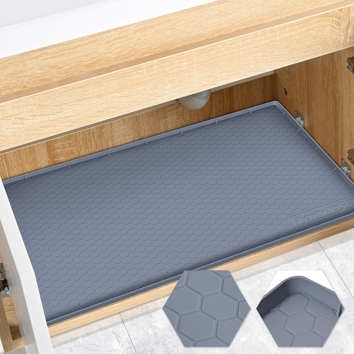 Silicone under Sink Mat, 34"X22", Waterproof Cabinet Liner, Grey