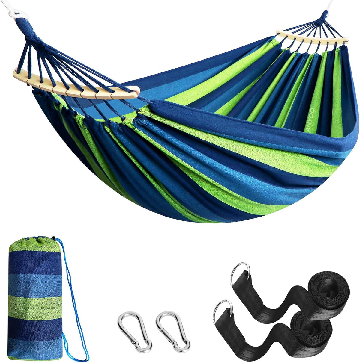 ANYOO Portable Camping Hammock Cotton Hammocks with Spreader Bar Outdoor