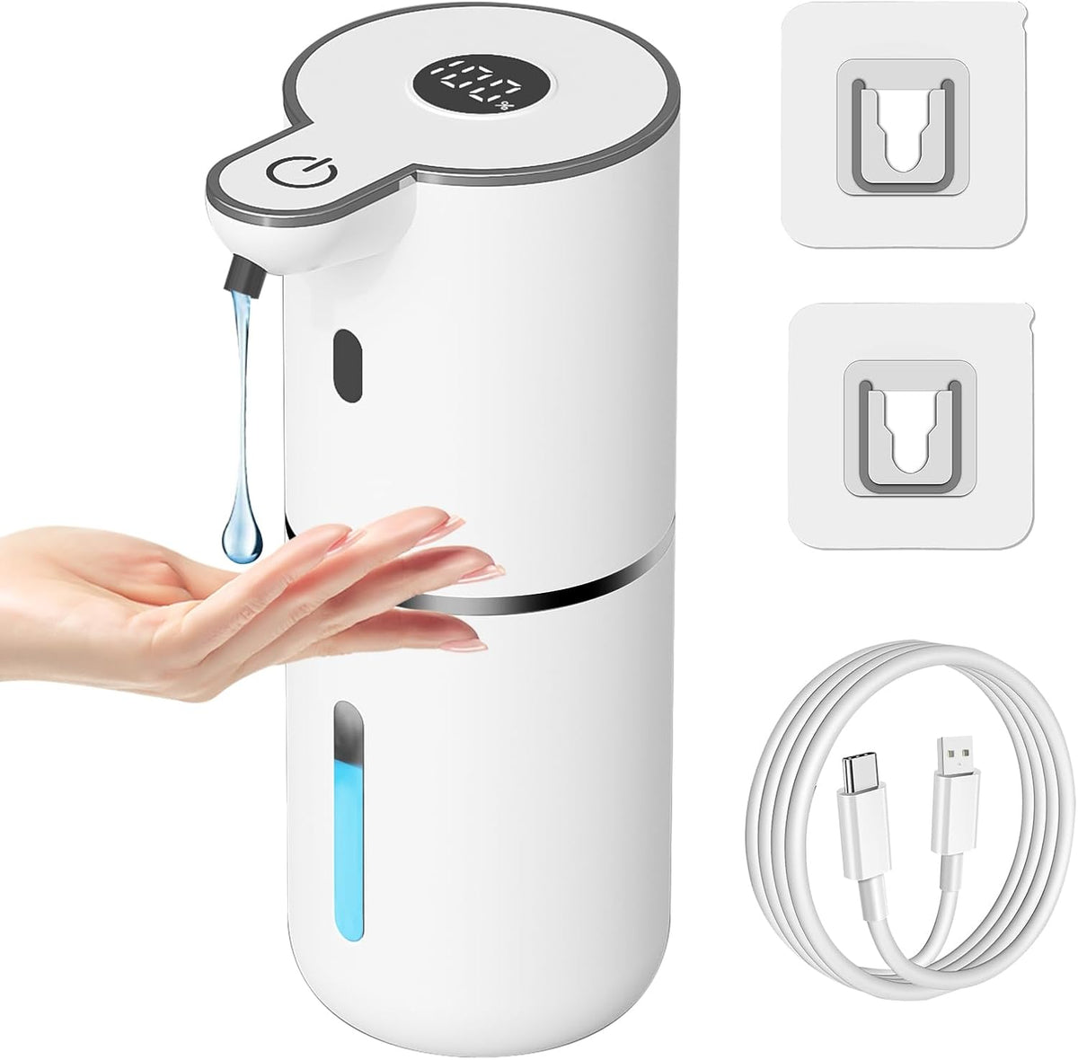 OHIFAST Automatic Liquid Soap Dispenser Touchless, USB Rechargeable Smart Hand Soap Dispenser, 6-Level Adjustable, 12.8Oz/380Ml Wall Mounted for Bathroom Kitchen Accessories Dish Soap-White