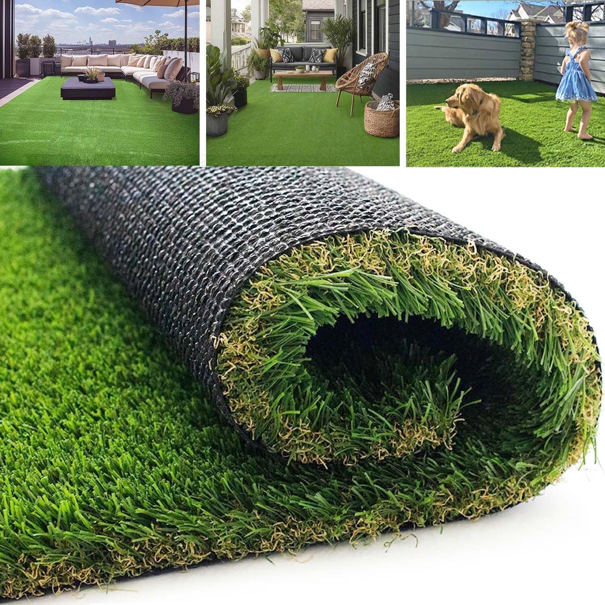 1.77" Artificial Grass Turf 4FT X 7FT, Realistic 4-Tone Synthetic Lawn with Drainage Holes, Custom Size Fake Grass Rug for Patio, Backyard, Garden, Balcony, Outdoor Landscaping