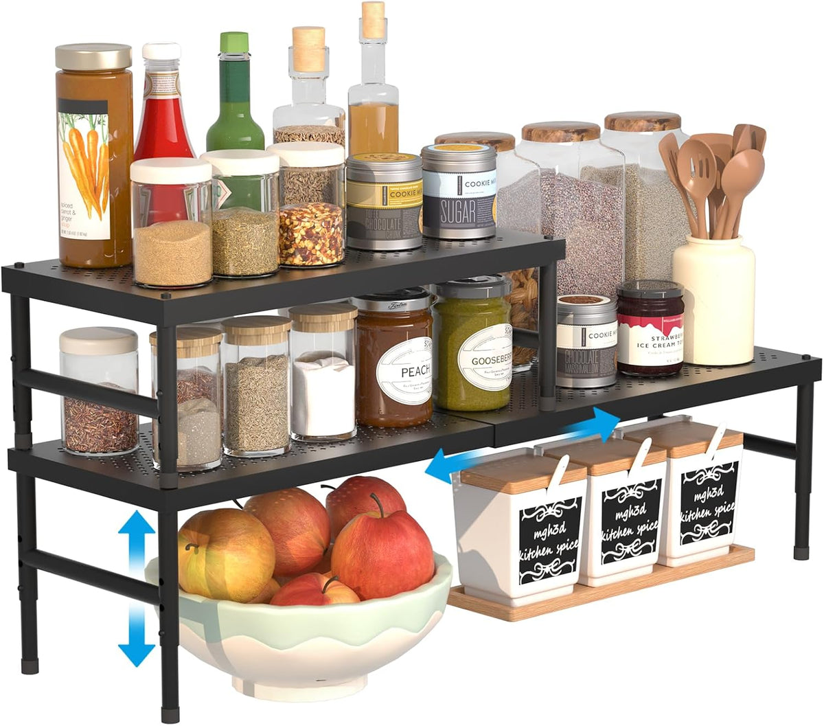 2 Pack Expandable Adjustable Stackable Kitchen Cabinet Organizer,Spice Rack