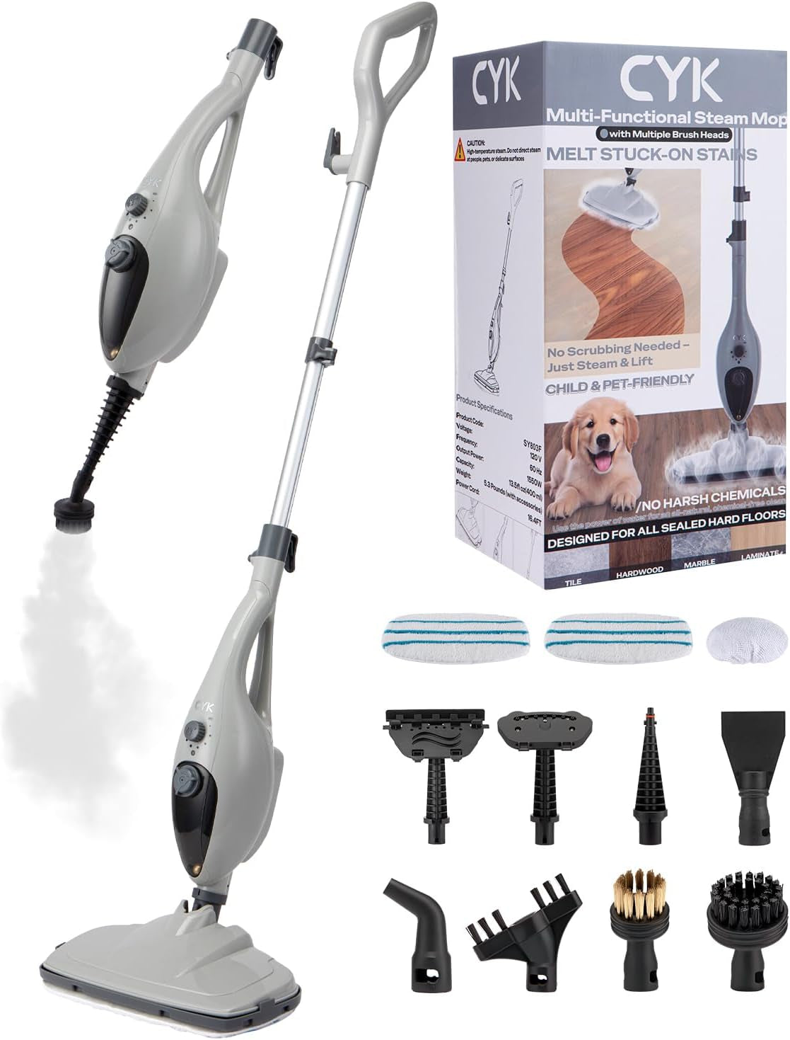 CYK Steam Mops for Floor Cleaning, 12 in 1 Handheld Steam Cleaner for Home, Floor Steamer for Hardwood Floors and Tile(Grey-Grey)