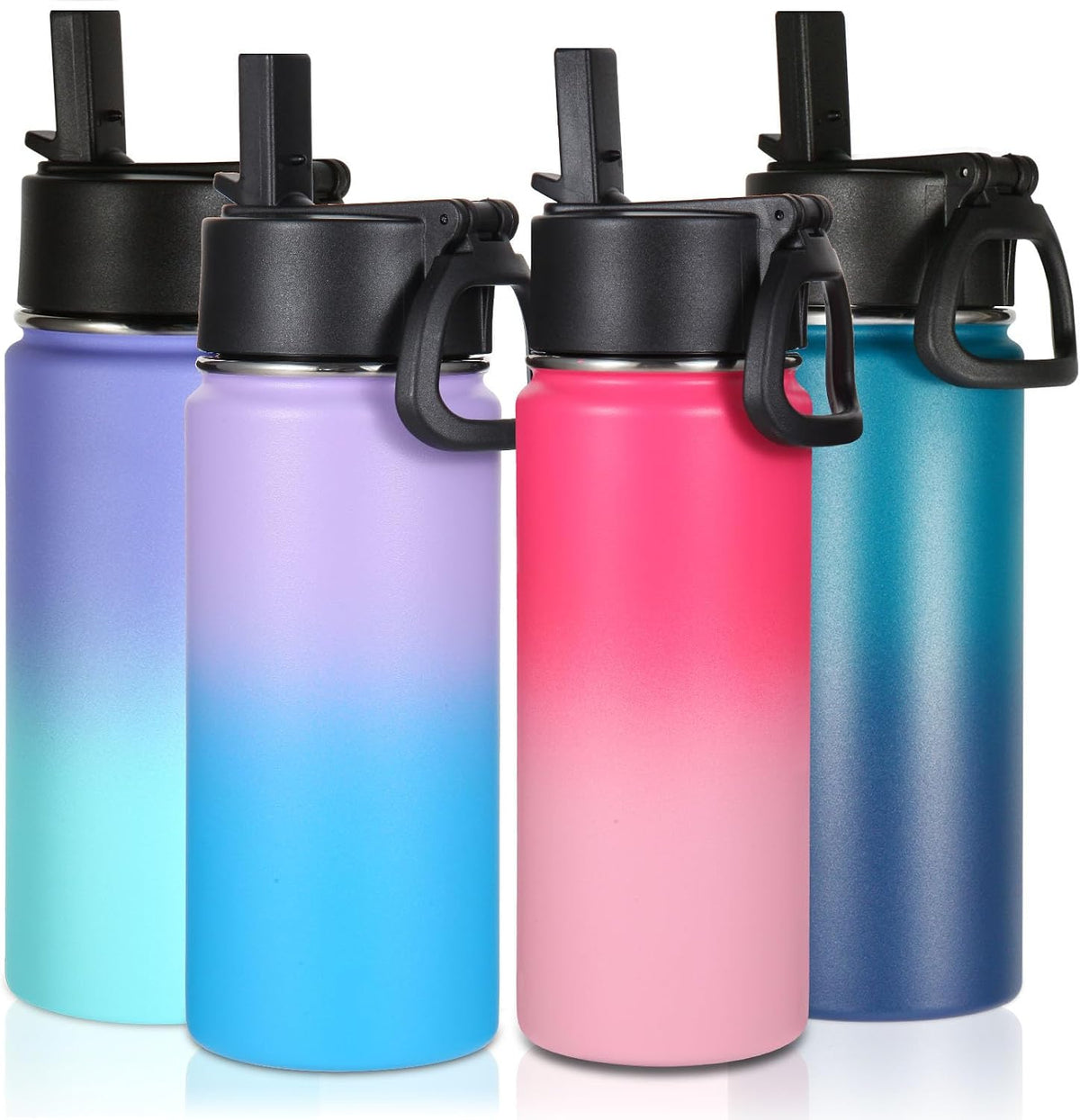 Volhoply 16Oz Insulated Kids Water Bottle with Straw, Assorted, 4-Pack