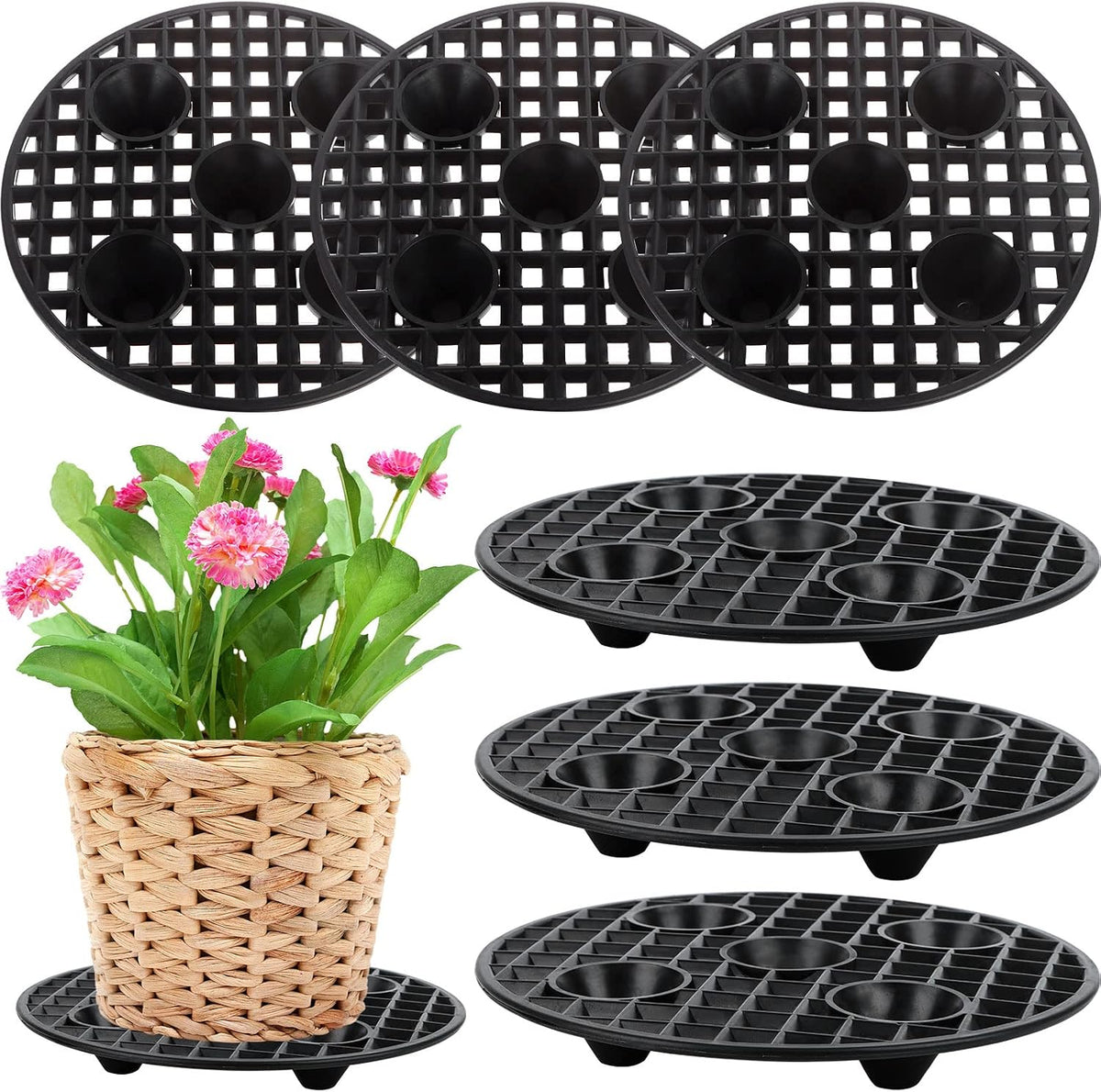 6 Pcs Plant Pot Elevator Heavy Duty Platic Stand Black round Flower Holder