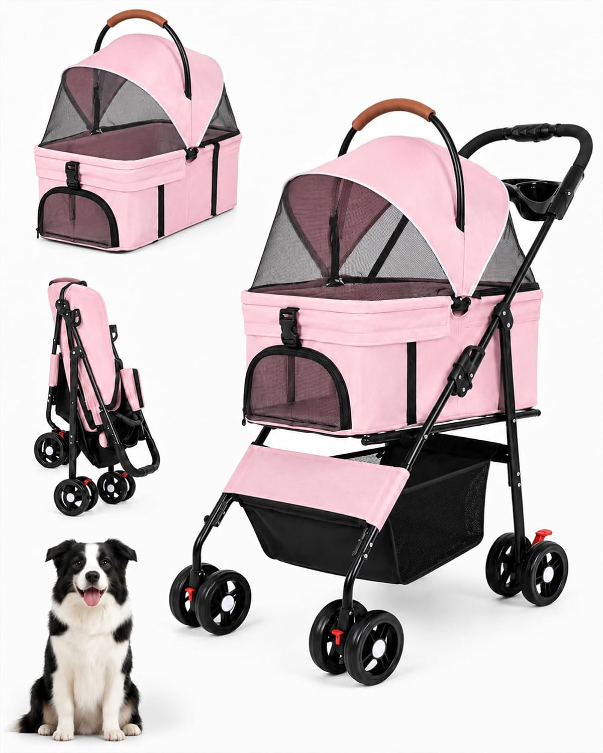 Pet Stroller, 3 In1 Foldable Dog Cat Stroller with Detachable Carrier-35Lbs