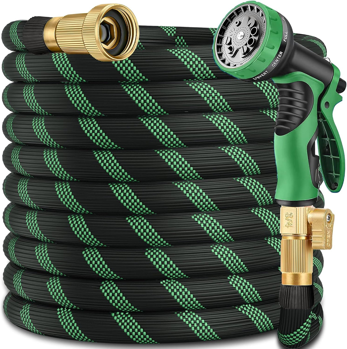 100FT Garden Hose, Solid Brass 3/4", Leak-Proof, 10-Pattern Nozzle