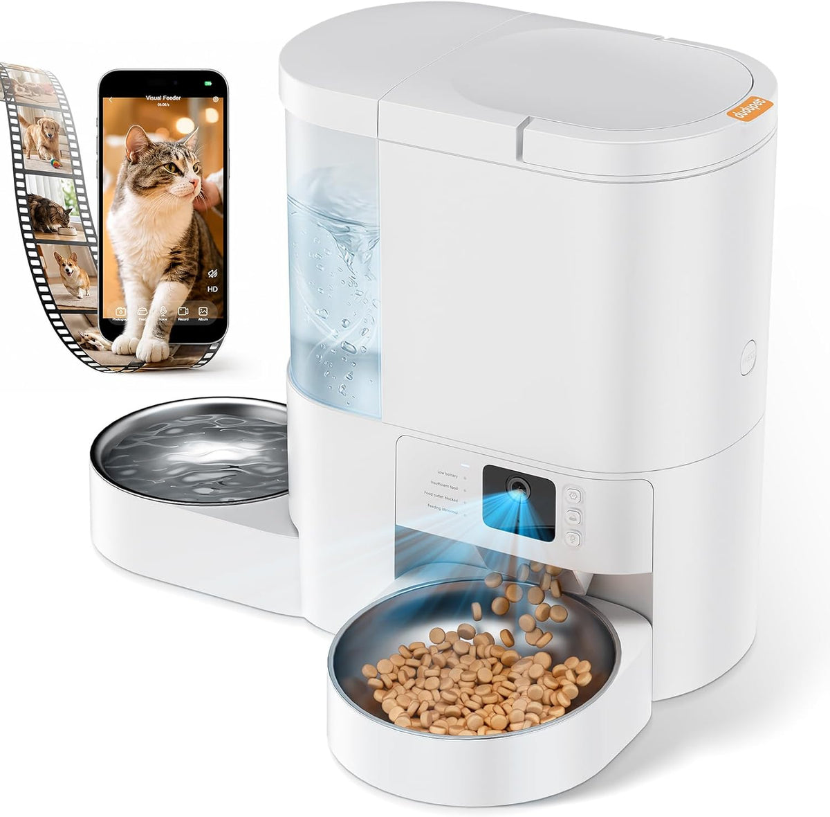 Automatic Cat Feeder with Camera, 2 in 1 Cat Food and Water Dispenser, 2K HD Video and Night Vision, 5G App Controlled Timed Pet Feeder,4L Food & 3L Gravity Waterer with 2-Way Audio for Cats Small Dog