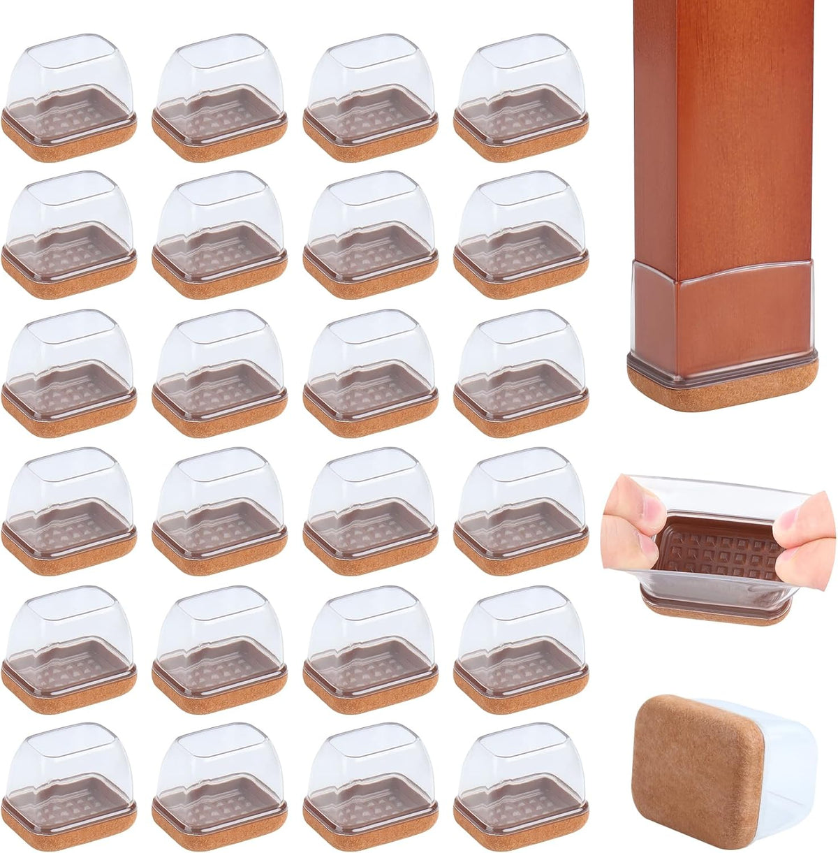 24PCS Rectangle Felt Chair Leg Floor Protectors for Hardwood Floors, Clear