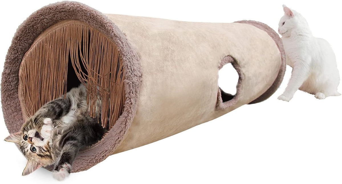 Petest Collapsible Cat Tunnel Pet Play Tube Crinkle Tunnel with Cat Toys,Length 35" Diameter 9.7"