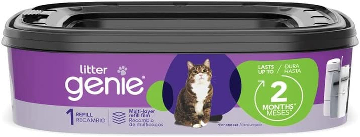 Litter Genie Refill Bags 14 FT (1-Pack) Multi-Layers of Odor-Barrier Technology 1 Square Refill Cartridge Lasts up to 2 Months per Cat