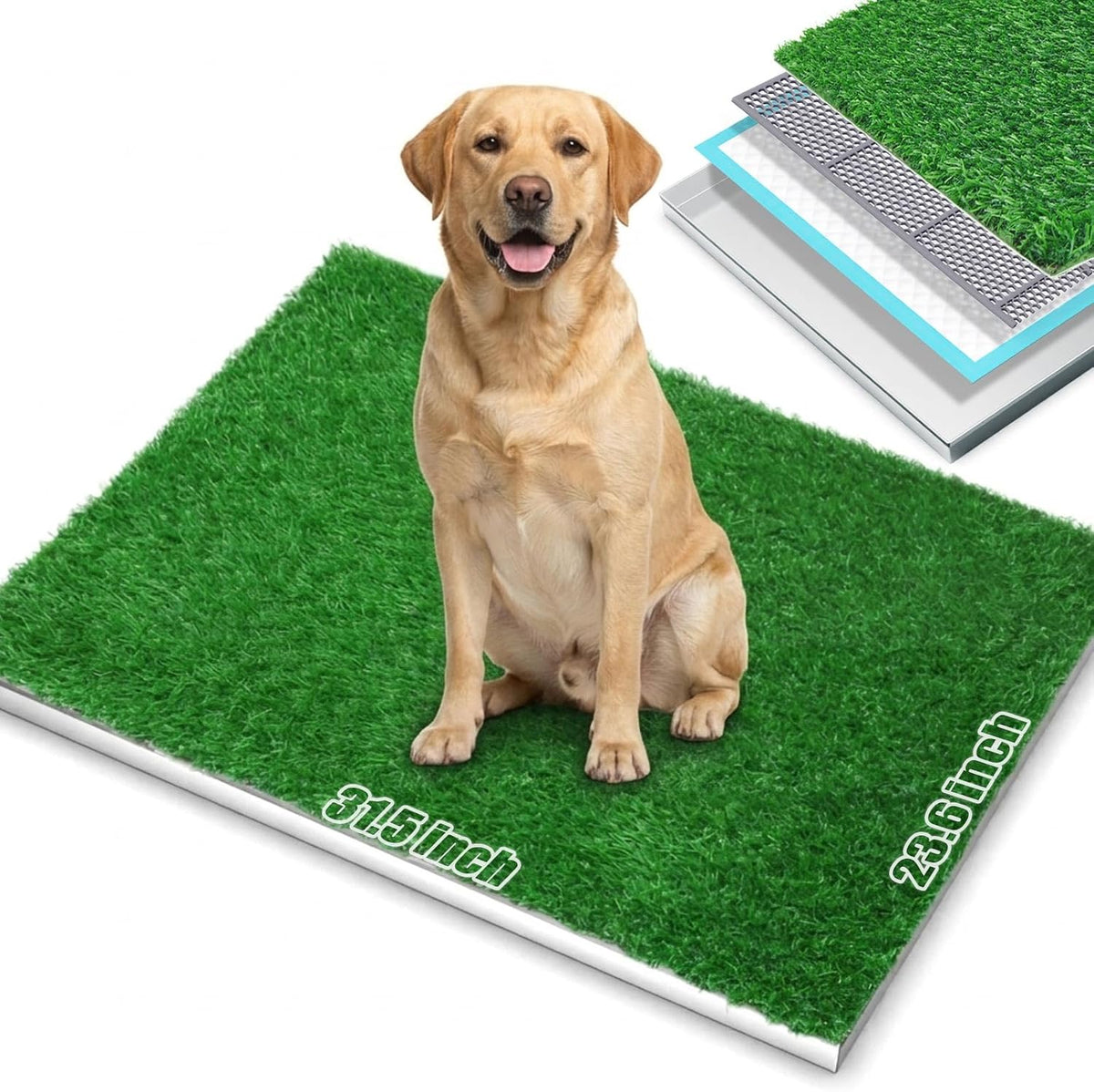 Ddog Grass Pee Pad with Stainless Steel Tray, Odor-Free Drainage System, Reusable Artificial Grass Dog Potty for Indoor Apartment Balcony Puppy Training