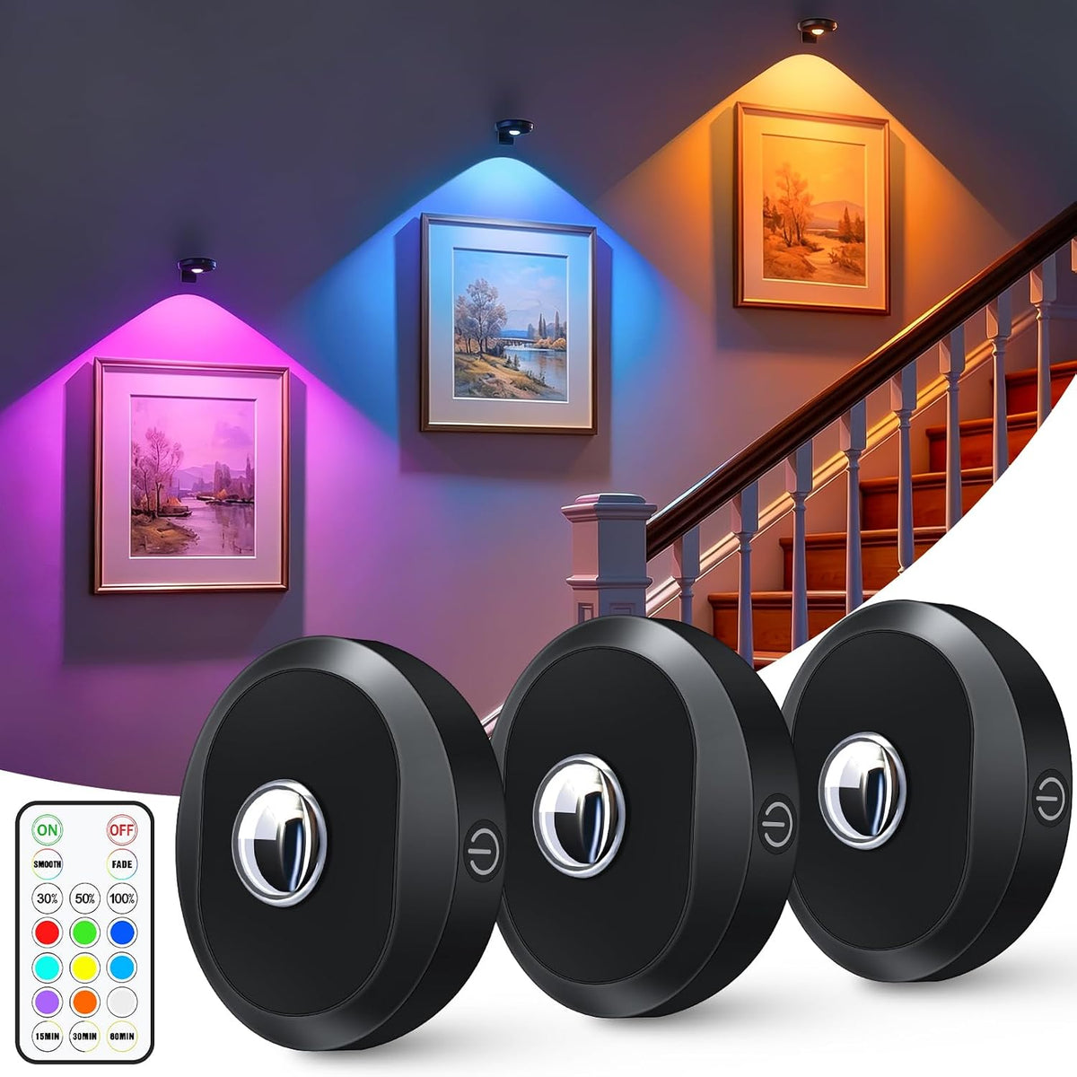 WILLED Rechargeable Lights for Pictures on Wall,Rgb Puck Lights with Remote