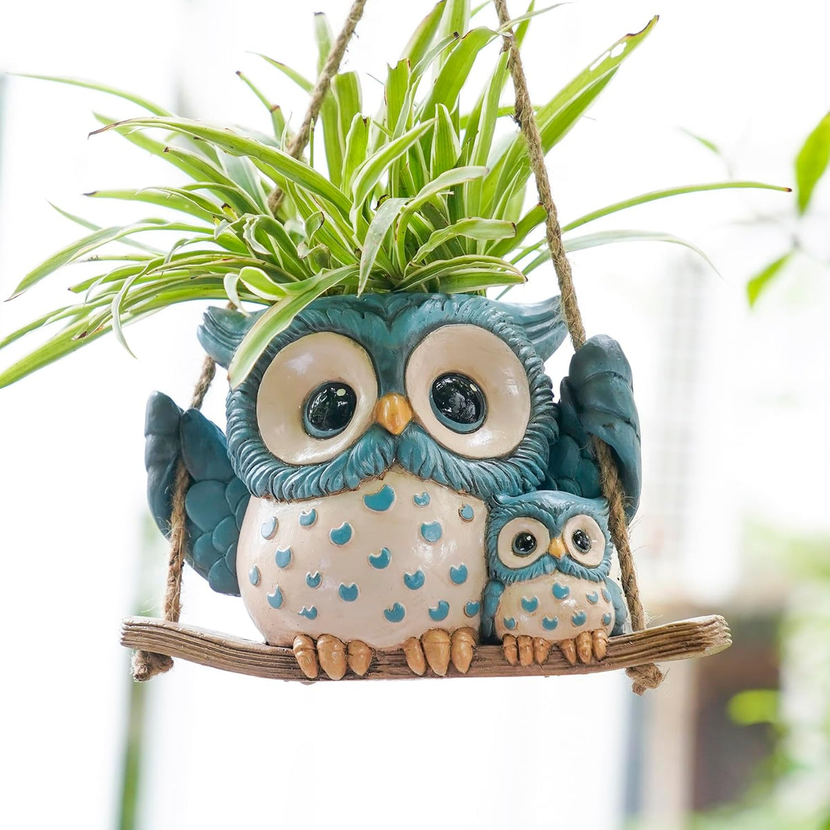 Swing Owl Hanging Planters for Indoor Plants, Cute Small Succulent Pots with Drainage Hole, Unique Resin Plant Hangers Outdoor, Hanging Plant Holder for String of Pearls, Gift Ideas for Mother