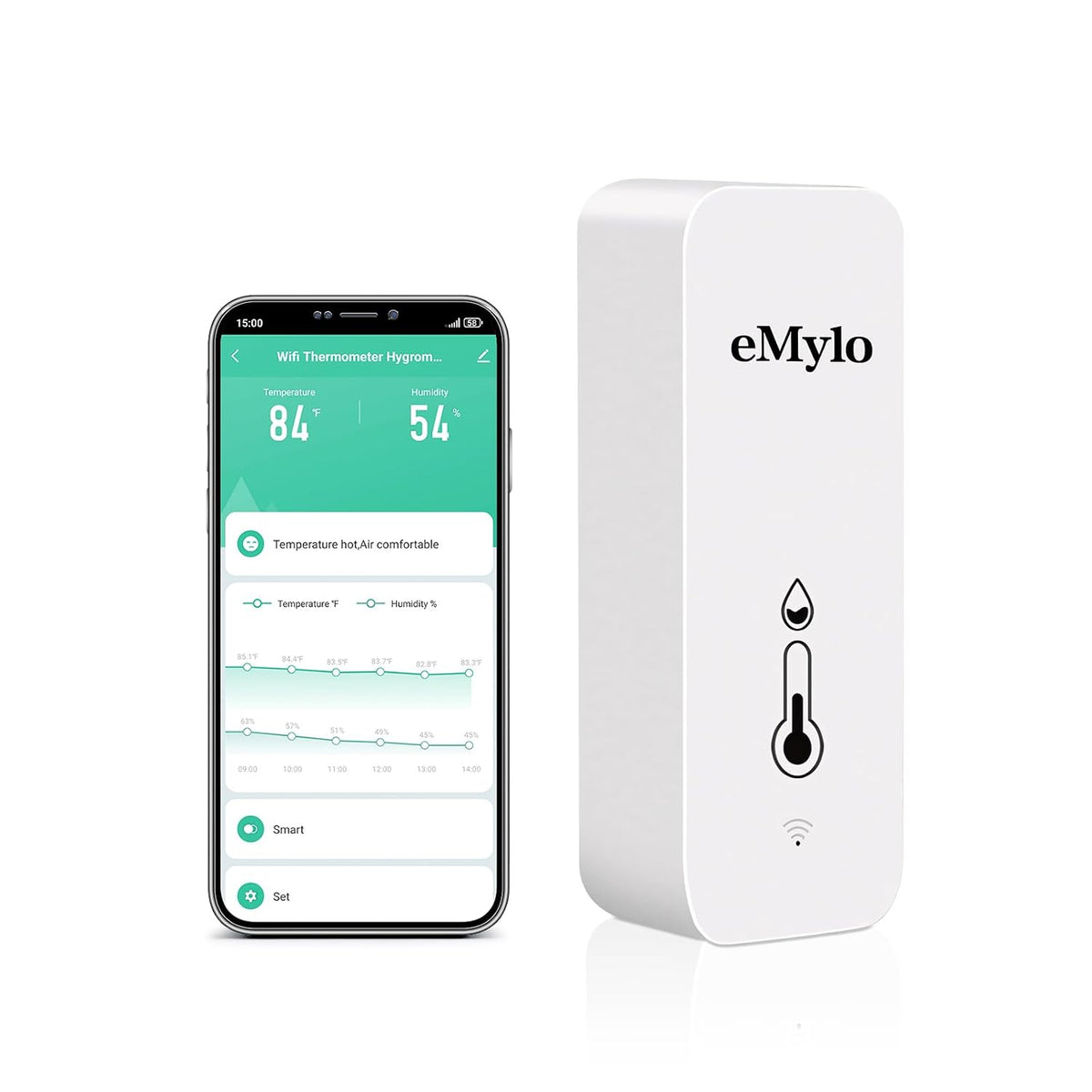 Emylo Wifi Temperature Humidity Sensor, Wireless Indoor Thermometer Hygrometer with App Alert, Free Data Storage Export, Smart Temperature Humidity Monitor for Home Bedroom, Compatible with Alexa (1)