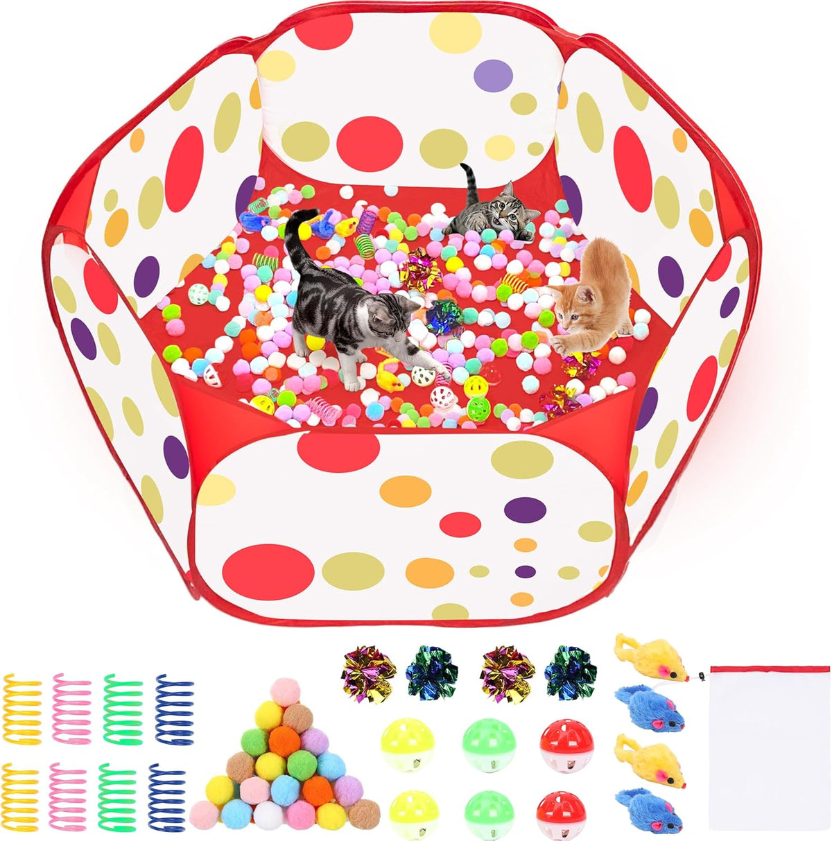 Cat Ball Pit for Cats, 226 Pcs Interactive Cat Toys for Indoor Kittens, Red