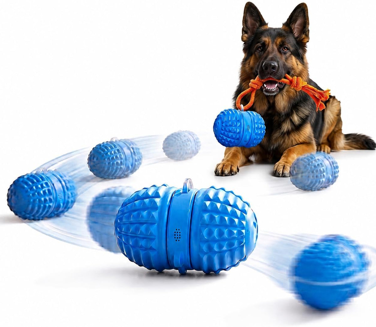 Smart Interactive Dog Toy, 8 Modes Automatic Rolling Ball with a Recording Function, Food-Grade Rubber Material Interactive Dog Ball for Medium and Large Dogsļ¼Blue