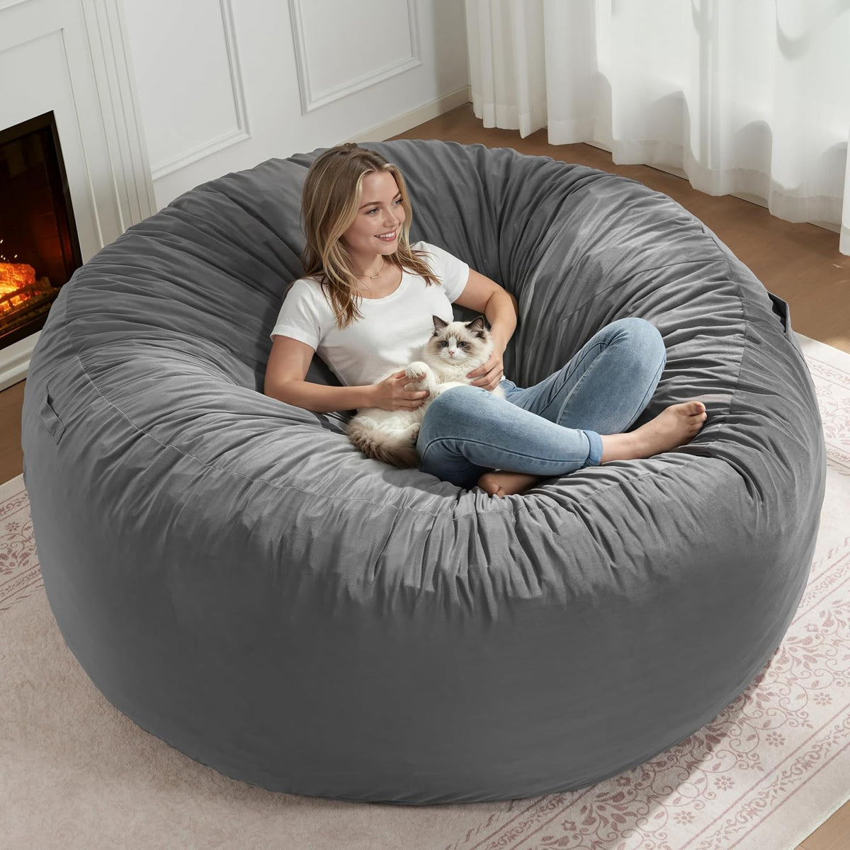 Zurnesfure Bean Bag Chairs for Adults 5FT with Memory Foam Grey,X-Large