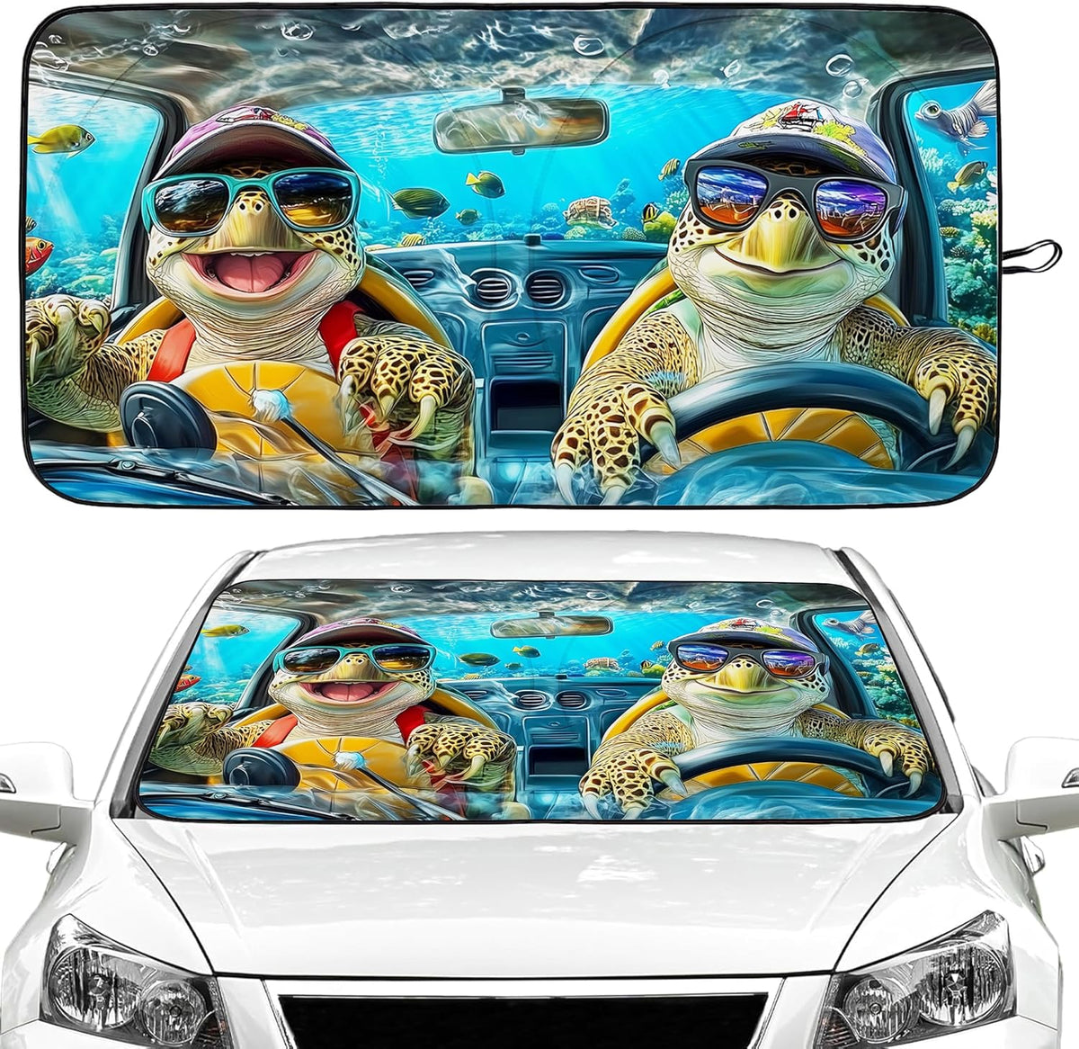 Sea Turtles Car Windshield Sun Shade Foldable Sunshade Front Window Cover Sun Visor Protector Accessories (59X27.5 Inches)