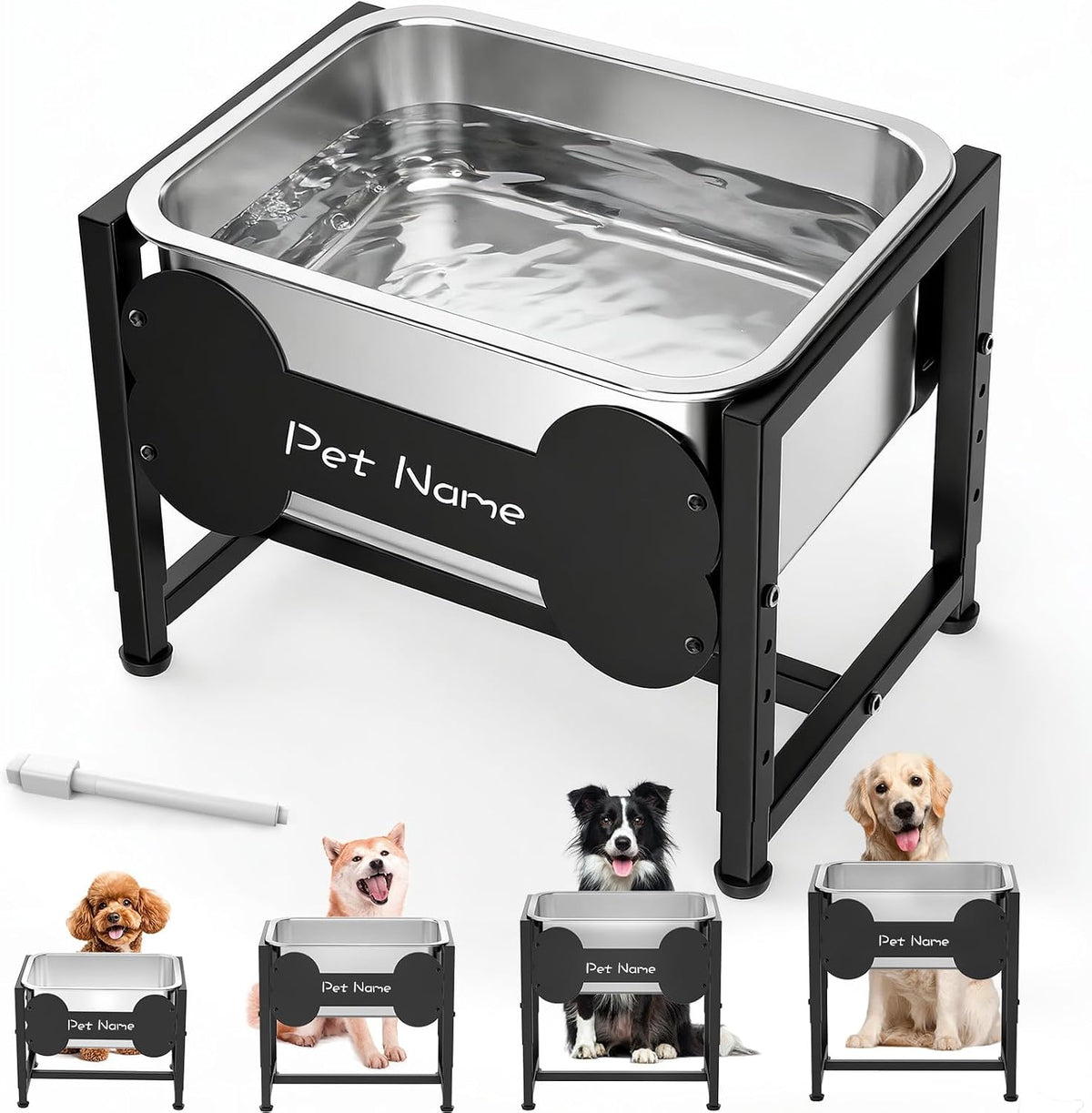 Elevated Dog Bowl, 2.4 Gallon Adjustable Stainless Steel Water Bowl