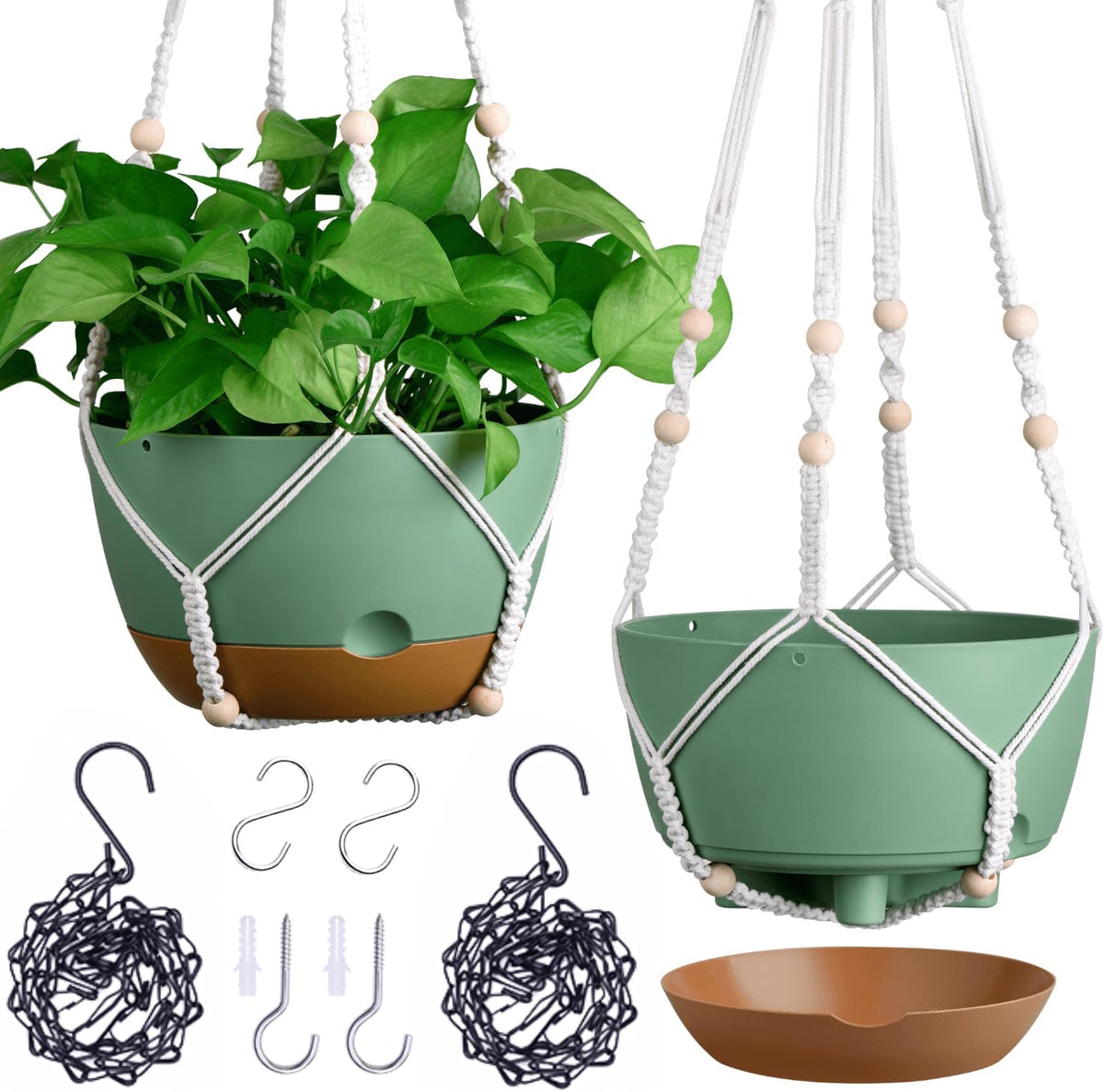 2 Pack 10 Inch Hanging Planters for Indoor Plants with Self Watering Design