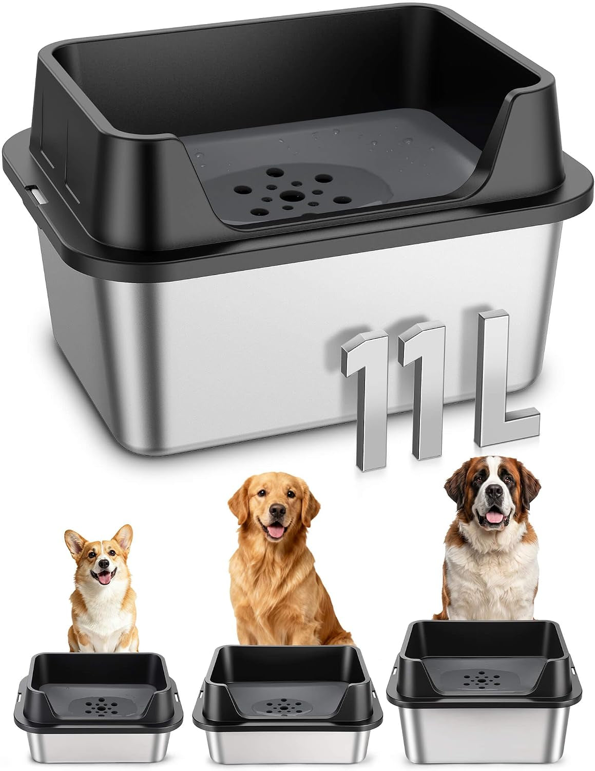 11L No Spill Dog Water Bowl with Splash Guard & Slow Drink Disk