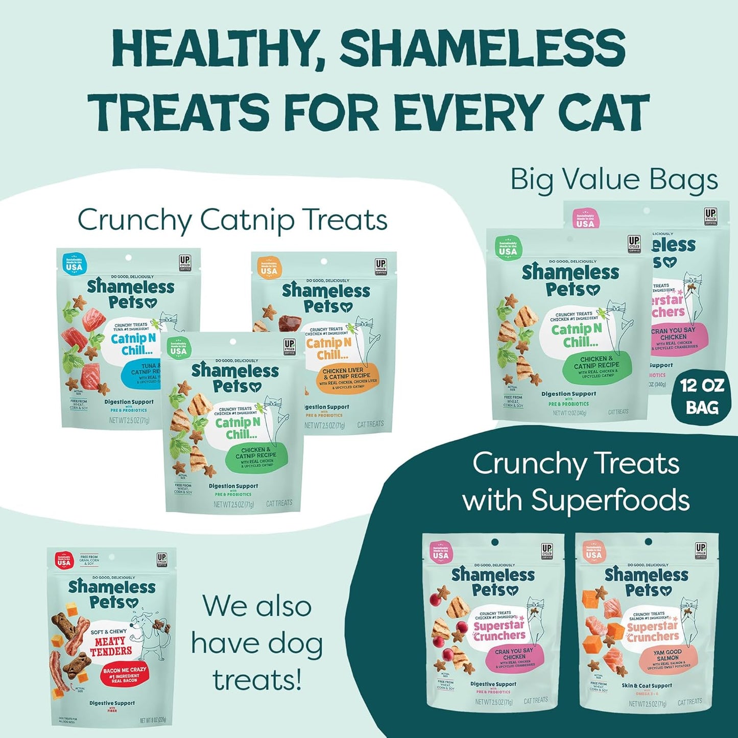 Shameless Pets Crunchy Cat Snacks & Treats – Healthy Cat Treats for Indoor Cats & Kittens with Catnip, Real Chicken & Digestive Support, Catnip N Chill (2.5 Oz)