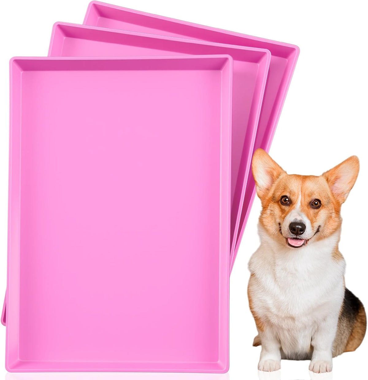 3 Pack Hot Pink Dog Crate Replacement Trays for 24 Inch Kennels, PVC