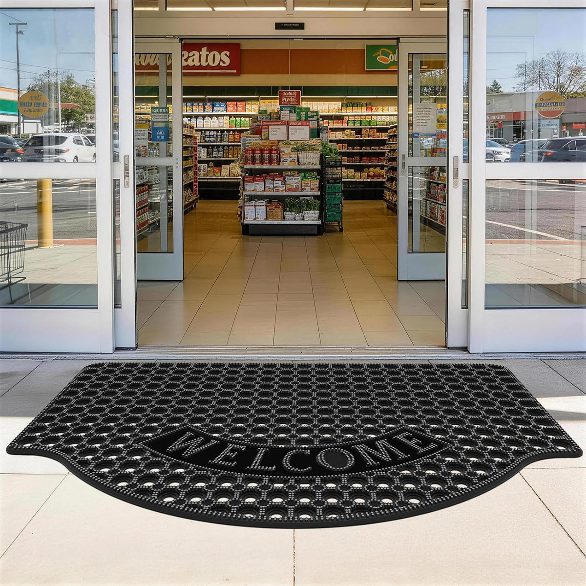 31โX 47โ Black Non Slip Waterproof Welcome Rubber Door Mat with Holes, Outdoor Rubber Mats with Drainage for Entrance, Patio, Garage, Restaurant and Bar, Commercial Floor Mats Outdoor That Drain Water