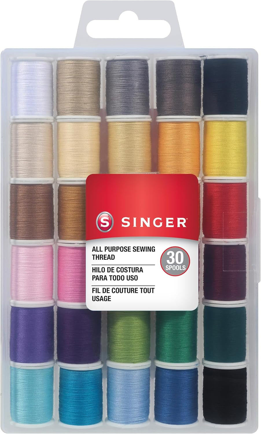 SINGER Polyester Sewing Thread Set, Assorted Colors, 50 Yards, 30 Count