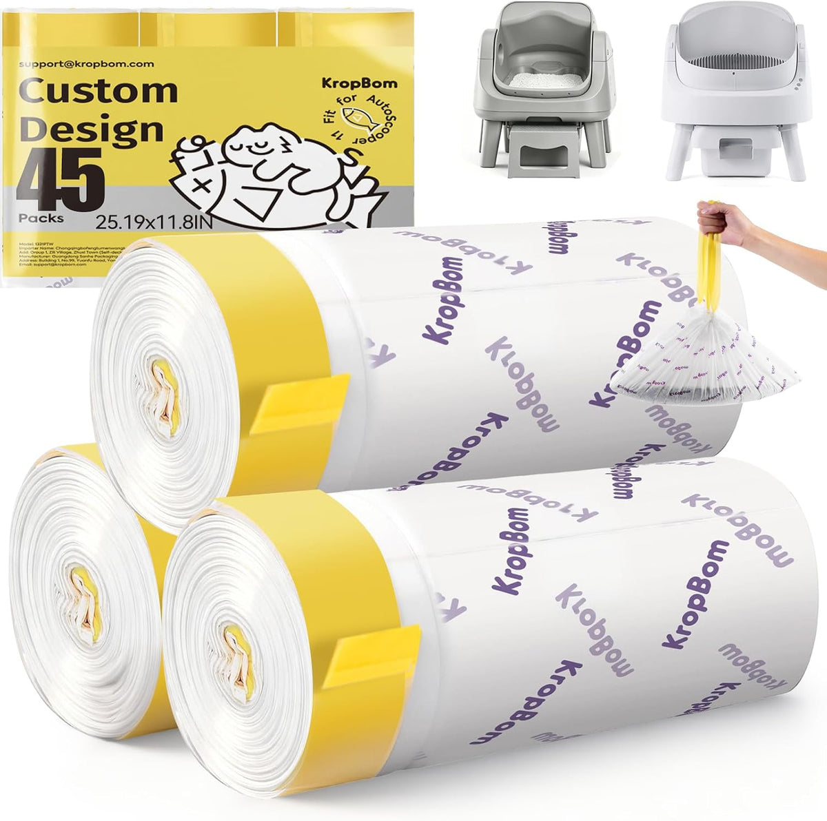 45 Count Cat Litter Box Bags Compatible with Petpivot Autoscooper 11/12