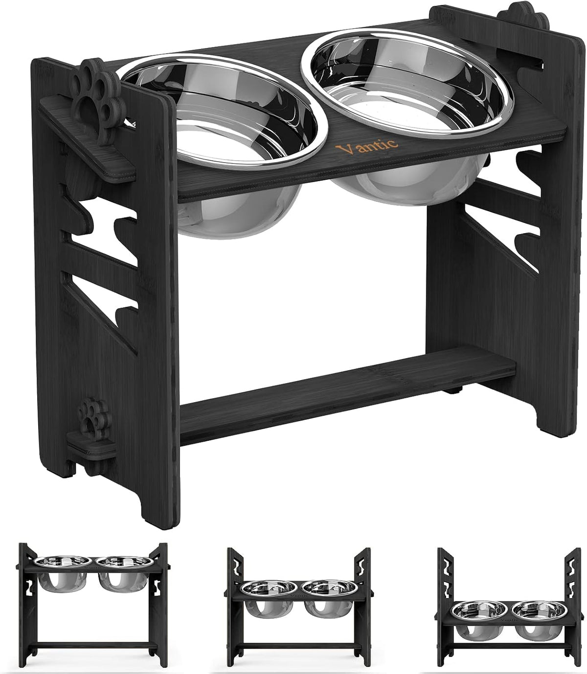 Vantic Elevated Dog Bowls, Raised Bowl Stand Adjustable Large/Xlarge, Black