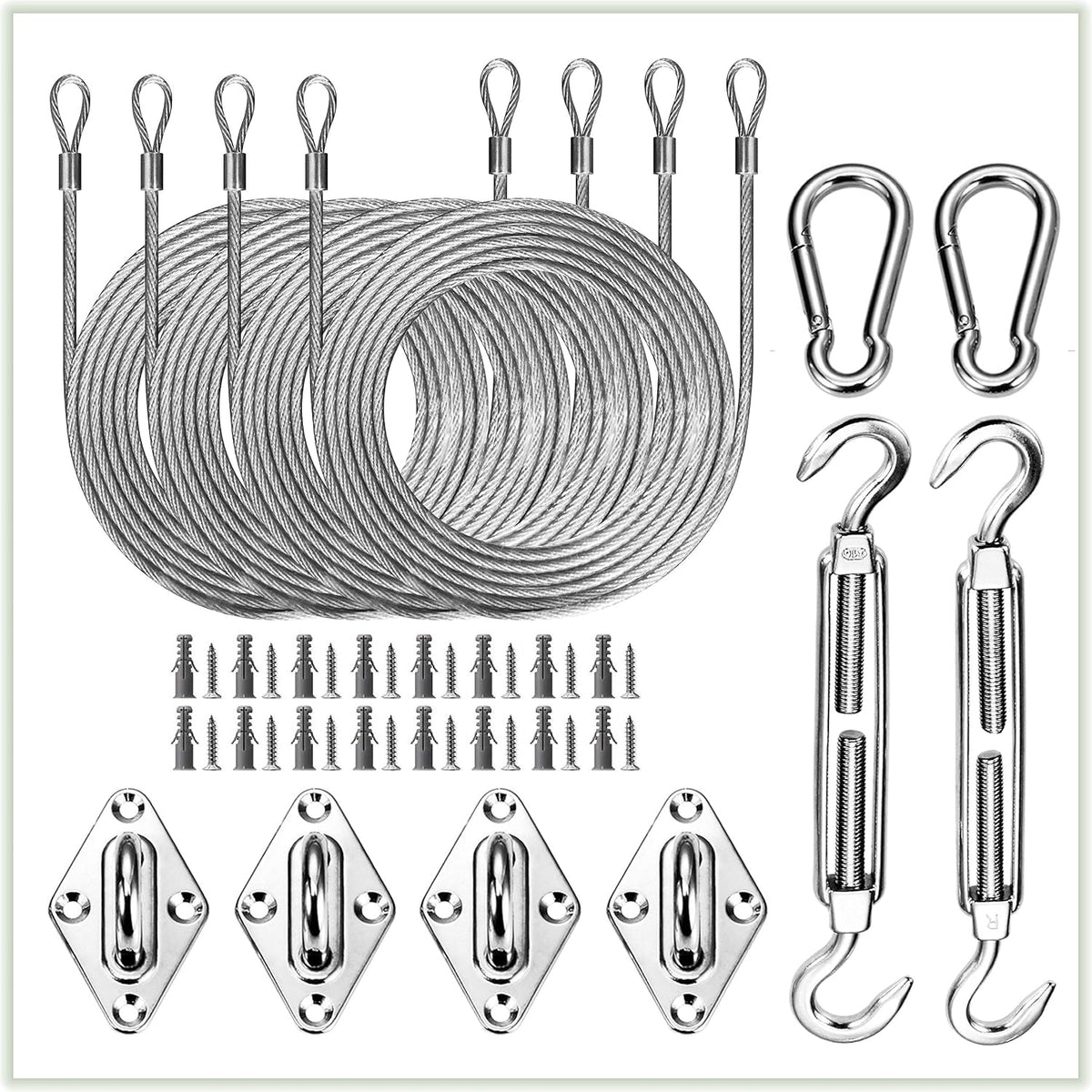 Colourtree Hardware Kit Set for Rectangle/Square Sun Shade Sails Canopy, Easy-Tensioning, 304 Military-Grade Stainless Steel(6 Inch Hardware Kit + Cables)