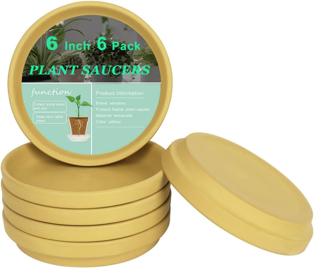 Vensovo 6 Inch Yellow Terracotta Plant Saucers, 6 Pack Small Clay Trays