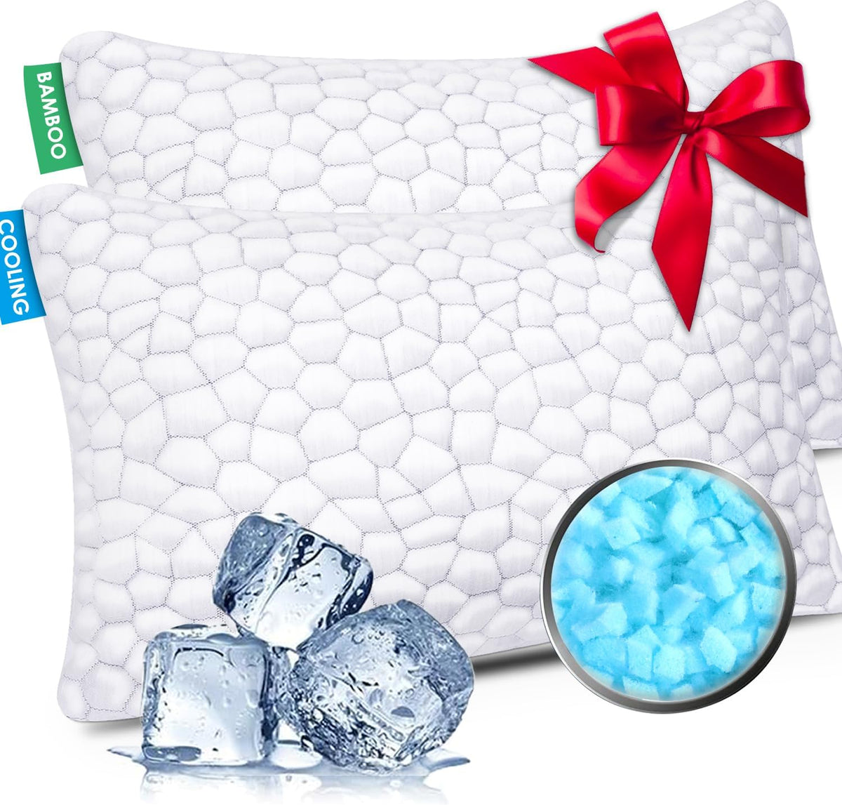 SUPA MODERN Cooling Pillow Queen Size Set of 2, Certipur-Us Shredded Memory Foam Pillows for Sleeping, Cool Bed Pillows for Hot Sleepers, Adjustable Firm Pillow for Side,Back,Stomach Sleepers