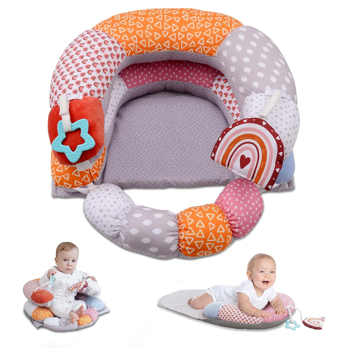 2-In-1 Tummy Time Baby Mat & Seated Support Pillow, Tummy Time Cushion