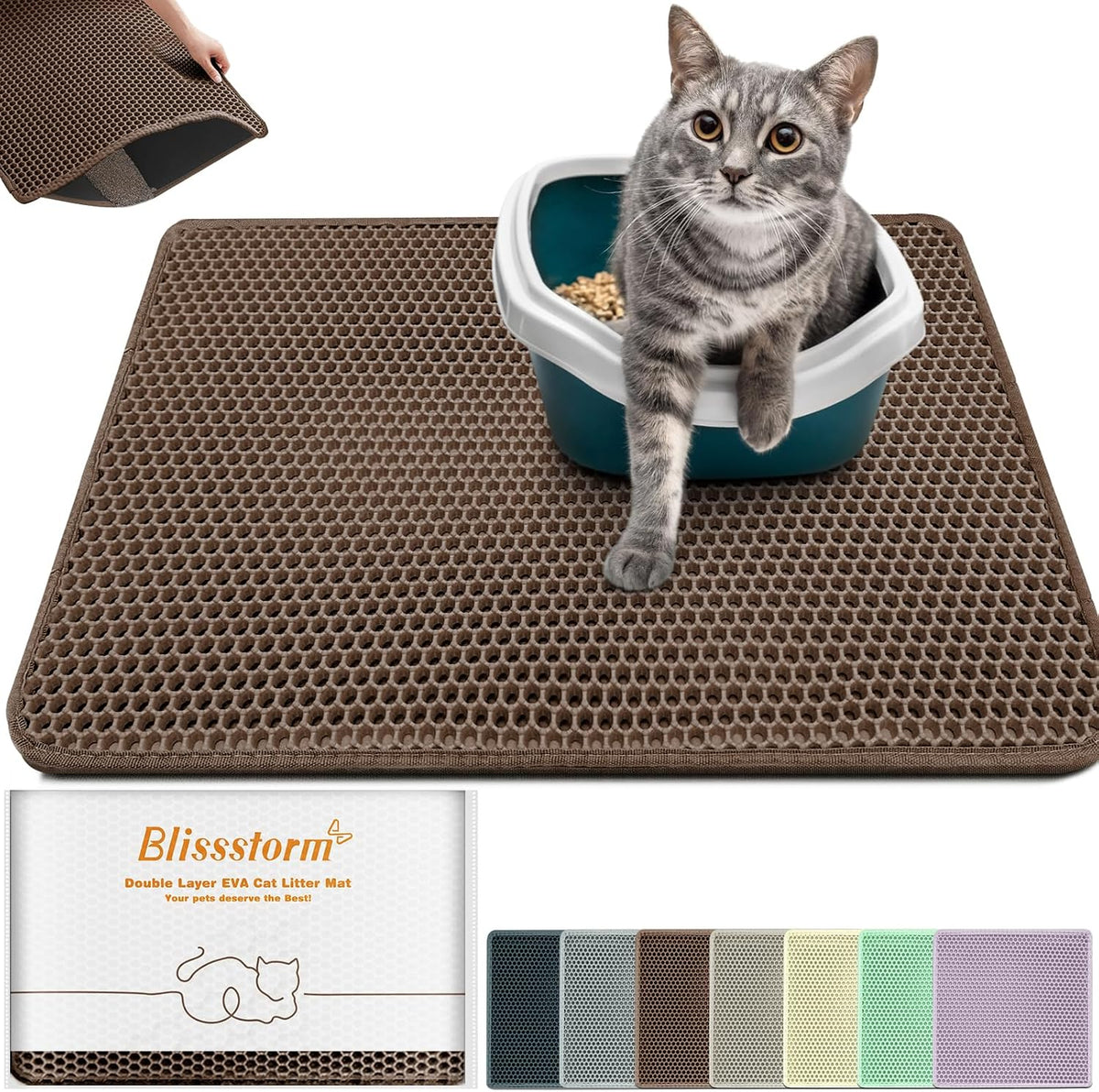 Cat Litter Mat 31"X24",Double Layer EVA Litterbox Mat Brown