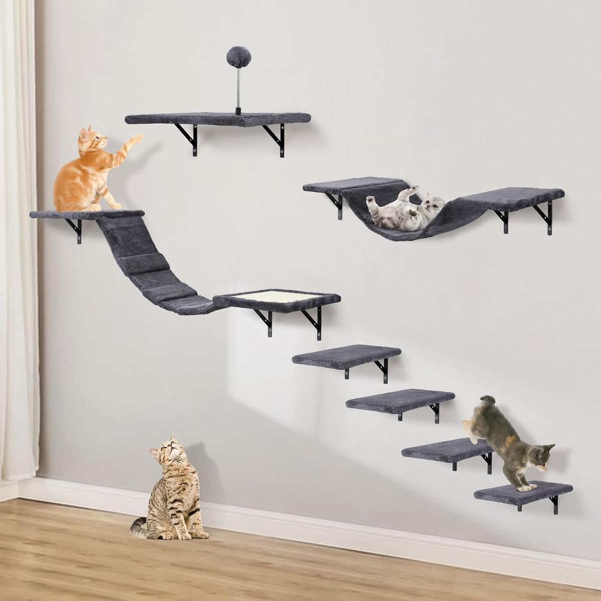 Cat Wall Shelves, Space-Saving Wood Cat Wall Furniture for Indoor Cats