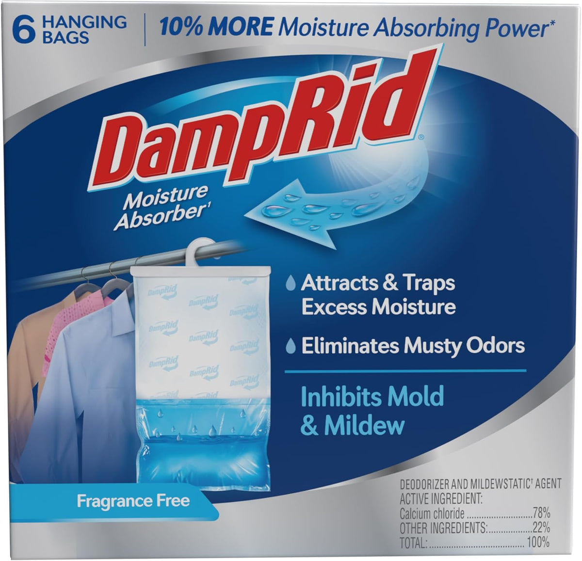 Damprid Fragrance Free Hanging Moisture Absorber, 15.4 Oz., 6 Pack - Eliminates Musty Odors for Fresher Air, Ideal Moisture Absorbers for Closet, 10% More Moisture Absorbing Power*