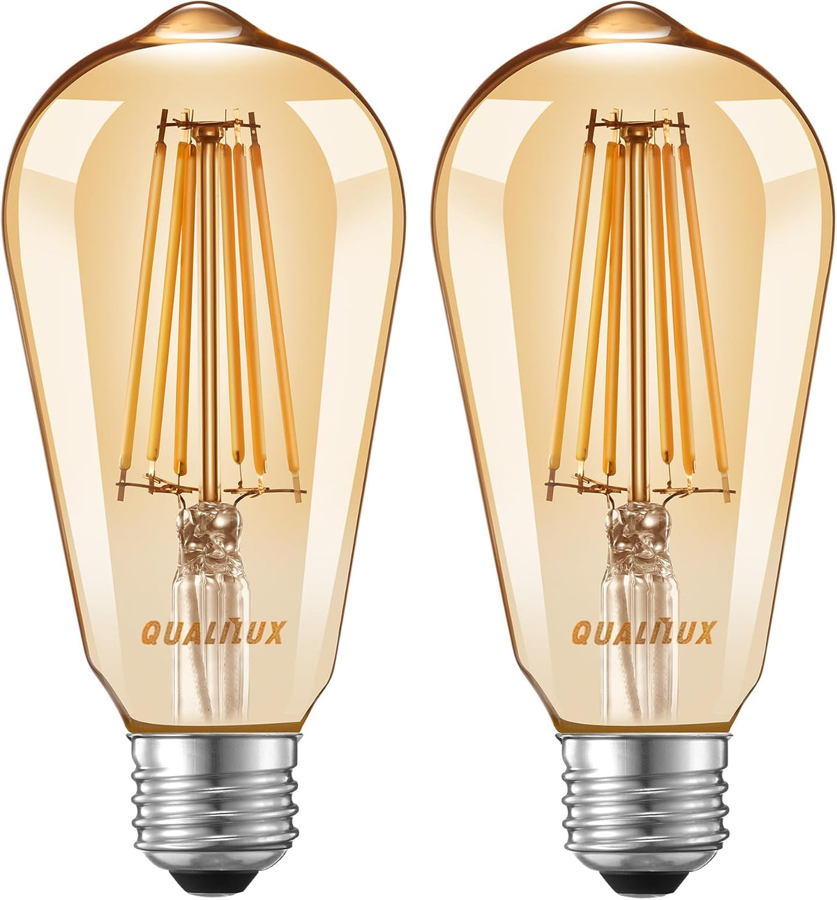 Qualilux Dusk to Dawn ST19 LED Edison Light Bulbs, Vintage Amber Glass, 2300K Amber Warm, 6.5W=60W, Non-Dimmable Auto On/Off Light Sensing LED Filament Bulb Outdoor, 700LM, E26, 2-Pack, HQ-H027