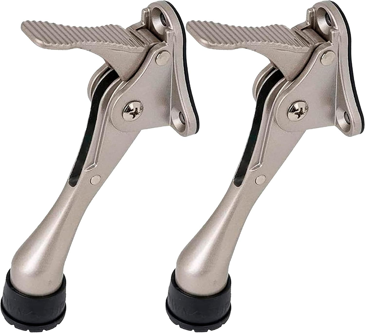 HA SHI 2 Stoppers 4 in Satin Nickel Kickdown Door Stop for Bottom of Door
