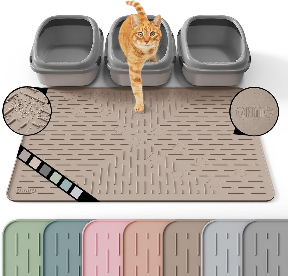OHMO XL Cat Litter Mat, 37.5X25.2 Silicone Trapping Mat Beige
